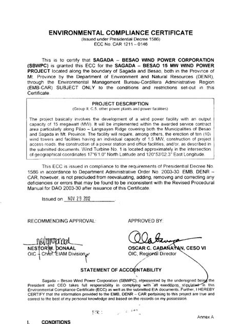 Environmental Compliance Certificate (ECC) For Sagada | PDF | Regulatory Compliance ...