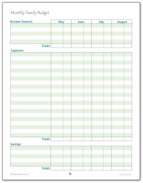 Monthly Family Budget Printables