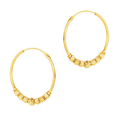 22K Yellow Gold Ball Hoop Earrings - ER-936