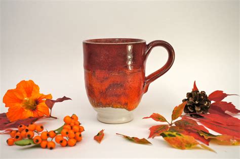 Red & Orange Handmade Mug - Ceramic Cup - Unique Coffee Mug - Stoneware ...