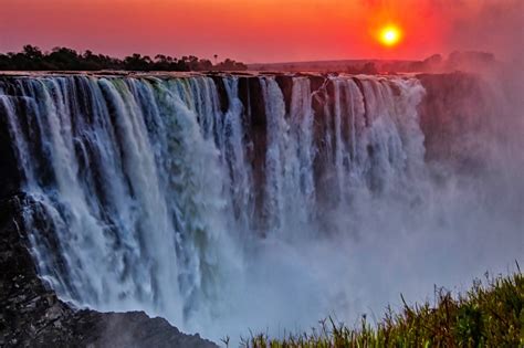 SUNSET AT THE FALLS, Victoria Falls, Africa - Colorful Waterfall Art ...