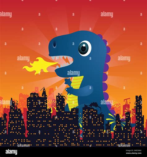 Cute Godzilla Monster Character in city on white background vector illustration Stock Vector ...