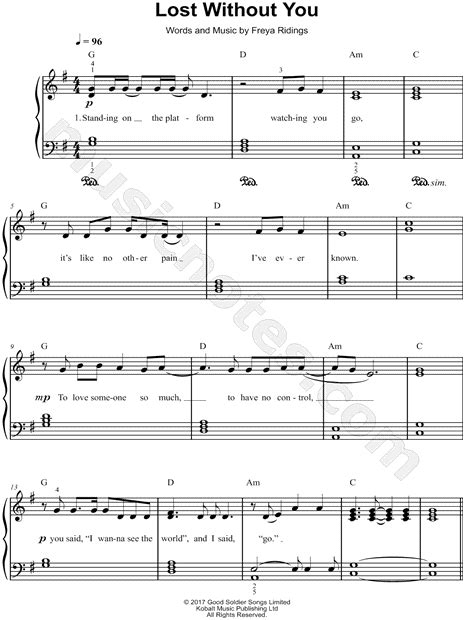 Freya Ridings "Lost Without You" Sheet Music (Easy Piano) in G Major - Download & Print - SKU ...