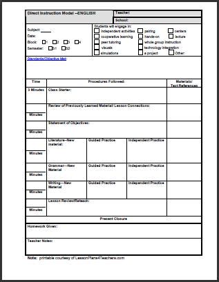 Lesson Plan Template High School Math | printable schedule template