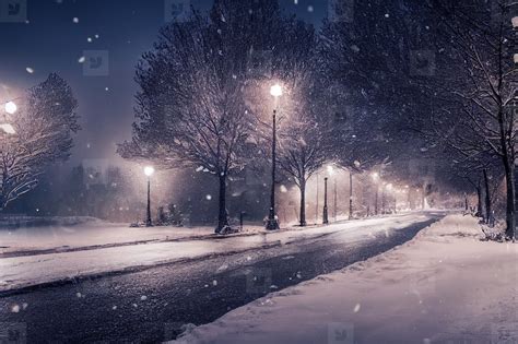 Landscape of snow storm winter background at night, digital art design ...