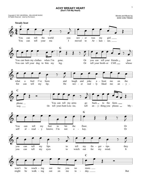 Billy Ray Cyrus "Achy Breaky Heart (Don't Tell My Heart)" Sheet Music ...