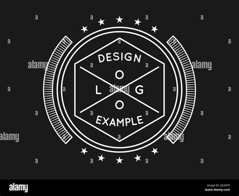 Retro vintage logo template. White linear trendy design on dark gray background. Sleek round ...