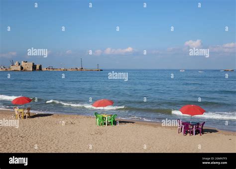 Saida, Lebanon. 18th Sep, 2021. A view of the beach and the Crusaders Castle, Saida, Lebanon ...