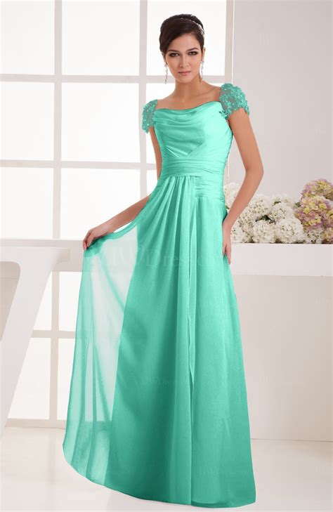 Seafoam Green with Sleeves Bridesmaid Dress Chiffon Trendy Floor Length ...