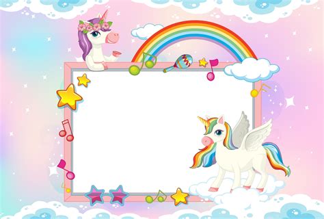 Blank banner with cute unicorns in sky 1353312 Vector Art at Vecteezy