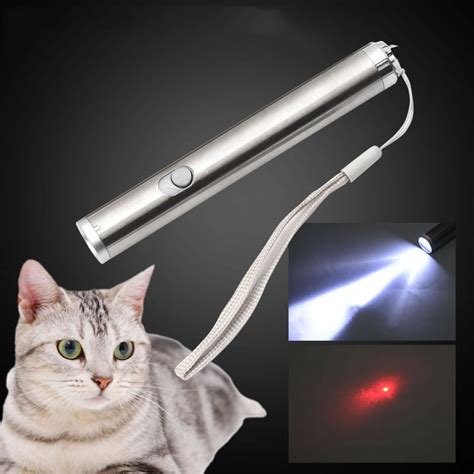 Cat Laser Toys Stainless Steel Mini Rechargeable LED Light Multi pattern Flashlight For Cats ...