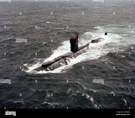 A port bow view of the research submarine USS DOLPHIN (AGSS 555) underway. Country: Unknown ...