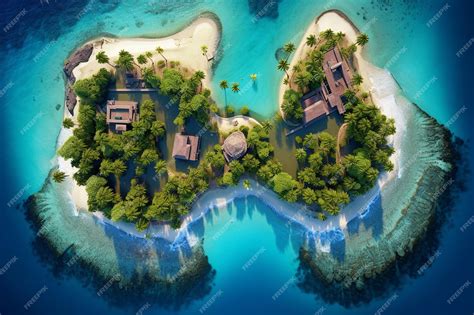 Premium Photo | Aerial view of a tropical island chain with coral reefs ...