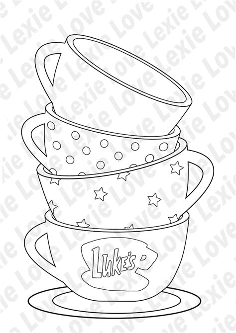 Coffee Mugs Gilmore Girls Inspired Colouring Pages (Instant Download ...