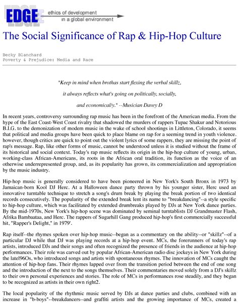 The social significance of rap hip hop culture - The Social Significance of Rap & Hip-Hop - Studocu