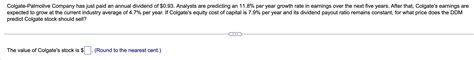 Solved predict Colgate stock should sell? The value of | Chegg.com