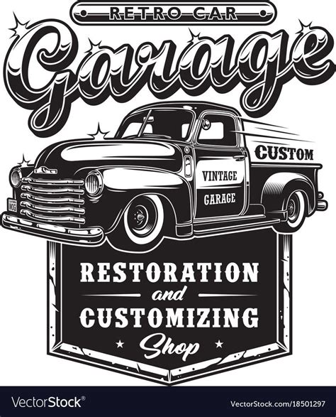 Retro car repair garage sign with retro style truck. Custom restoration shop. Download a Free ...