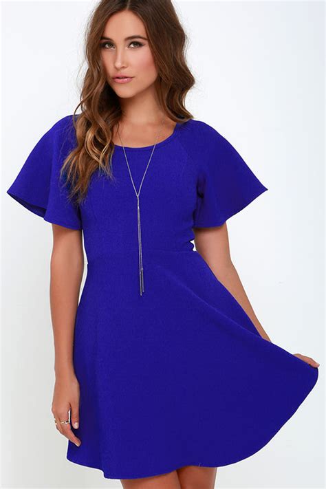 Chic Cobalt Blue Dress - Fit and Flare Dress - Short Sleeve Dress - $64.00 - Lulus