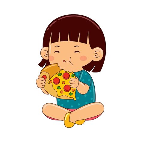 Premium Vector | Girl kids eating pizza vector illustration