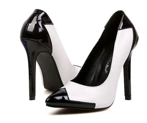 Fashion pointed toe thin heels high heeled single shoes black white fashion vintage ol wedding ...