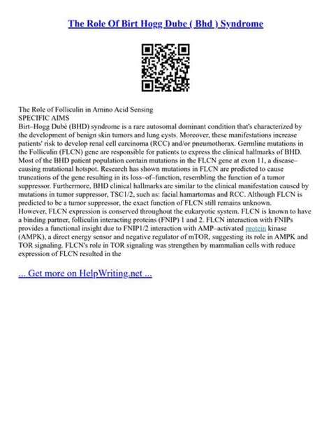 The Role Of Birt Hogg Dube ( Bhd ) Syndrome | PDF