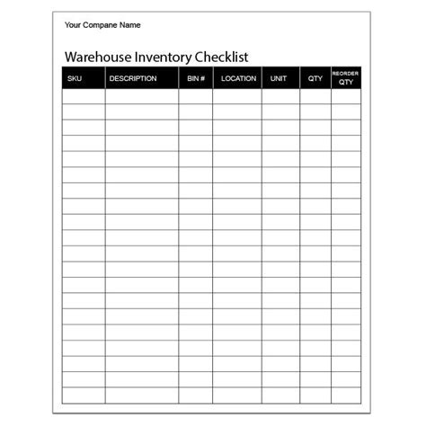 Warehouse Inventory Checklist Sheet | DesignsnPrint