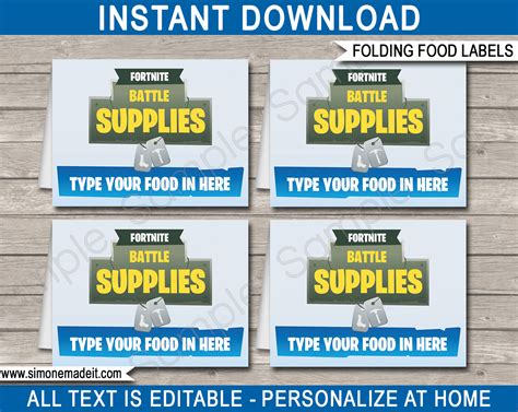 Fortnite Party Food Labels | Fortnite Place Cards | Fortnite Theme Party