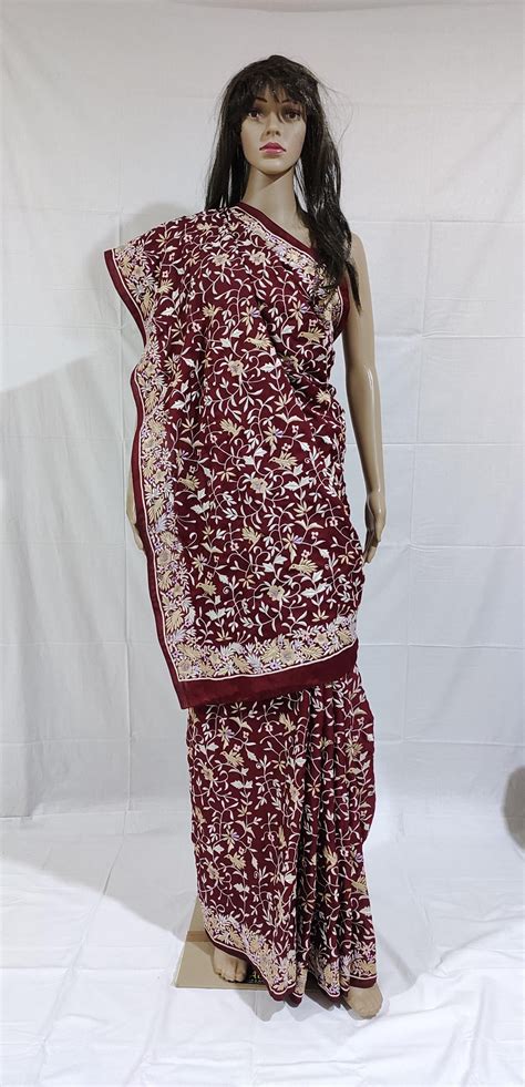 Maroon Full Gara Saree With Colorful Flower and bird design | Meher ...