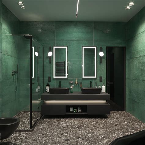 Green marble in the bathroom, black sanitary ware, an interesting ...