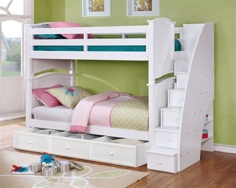 Georgetown Twin over Twin Bunk Bed w/ Stairs in White – Kids Furniture In Los Angeles | White ...