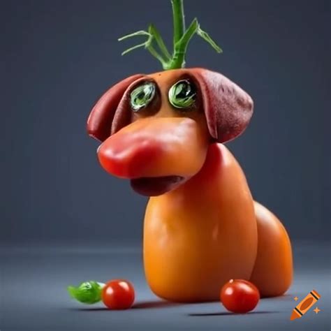Creative dog sculpture made of tomatoes