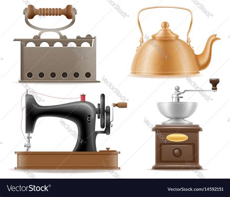 Domestic appliances old retro vintage set icons Vector Image