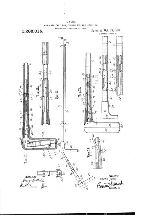 Patent US1283015 - Combined cane, gun, fishing-rod, and umbrella. - Google Patents