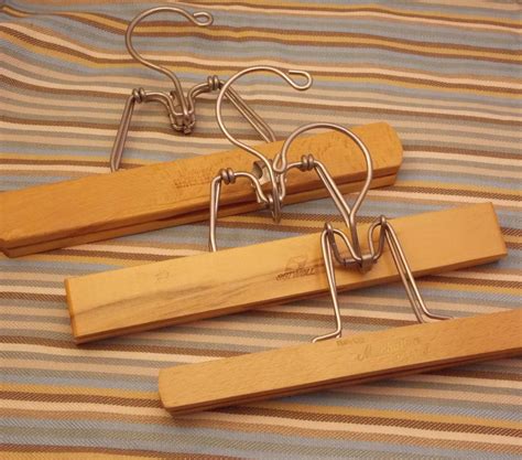 Set of Three Vintage Wooden Clamp Style Trouser/Skirt Hangers With Advertising – Haute Juice