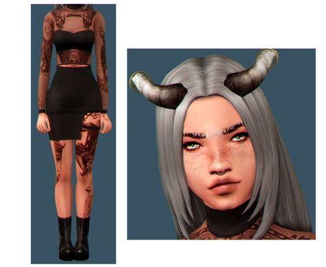 hair | horns | glitter | septum |top | bra | skirt | shoes | tattoo Ea Sims, Sims 4 Mm Cc, Hair ...