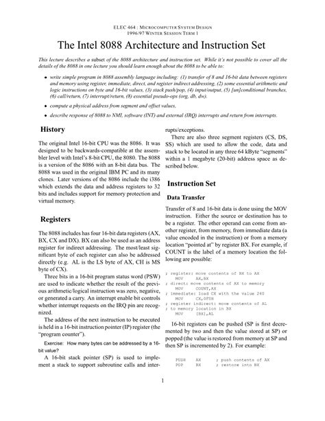 The Intel 8088 Architecture and Instruction Set - DocsLib