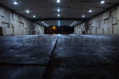 Dark spooky underpass at night, low angle | Stock image | Colourbox