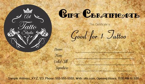 Antique Style Tattoo Gift Certificate Template