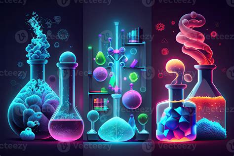 Science background illustration, scientific design. Flasks, glass and ...