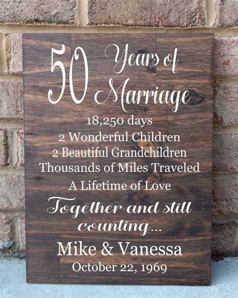 50 Years of Marriage Hand Painted Wood Sign, 50th Anniversary Gift ...