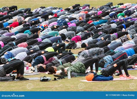 People Do Bridge Pose at Massive Outdoor Atlanta Yoga Class Editorial ...