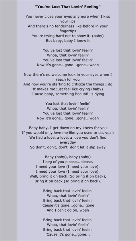 Lyrics - You've Lost That Lovin' Feeling - The Righteous Brothers ...