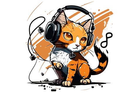 Cat Wearing Headphones Vector Graphic by BreakingDots · Creative Fabrica