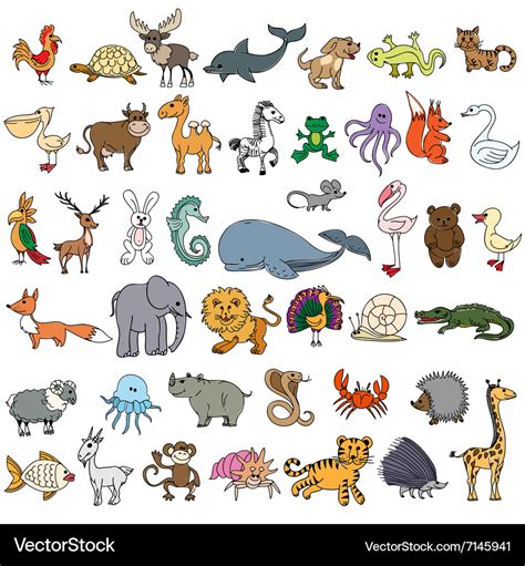 Color doodle animals sketch Royalty Free Vector Image