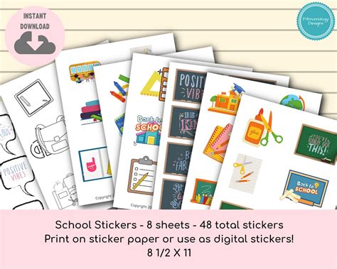 Printable School Stickers, Teacher Supply Stickers, School Supply Stickers, Instant Download ...