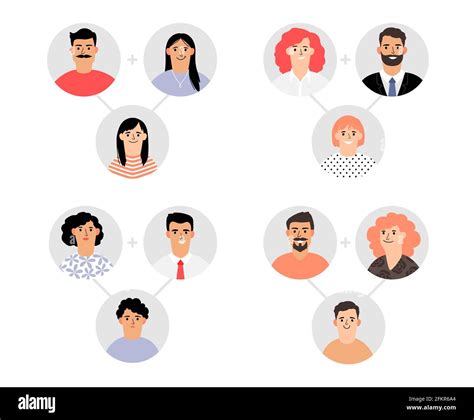 Genetic modeling of family. Genetics, similarity of parents and children. Family avatars vector ...