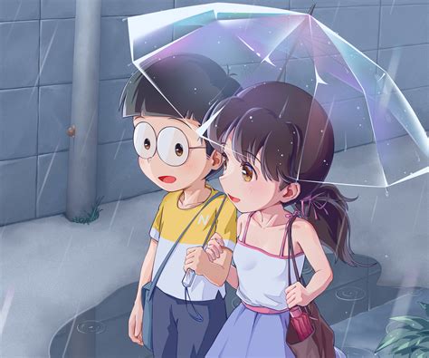 Download Nobita Shizuka Love Story While Raining Wallpaper | Wallpapers.com