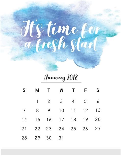 January 2018 Calendar With Quote January Calendar, 2019 Calendar ...