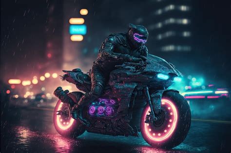 Premium Photo | Iding futuristic sport motorcycle in a night city ...