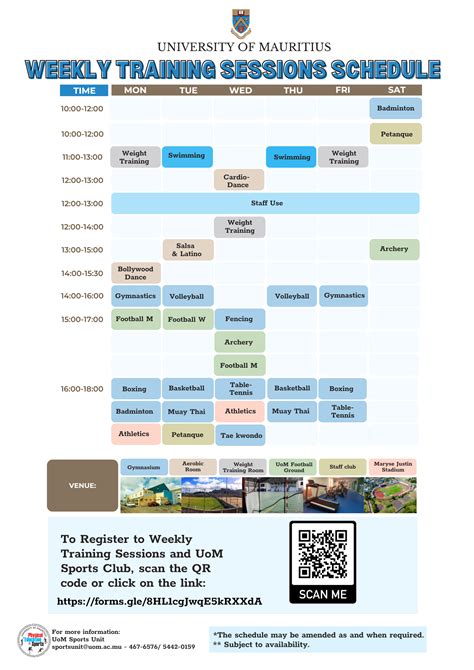 Sports Training schedule